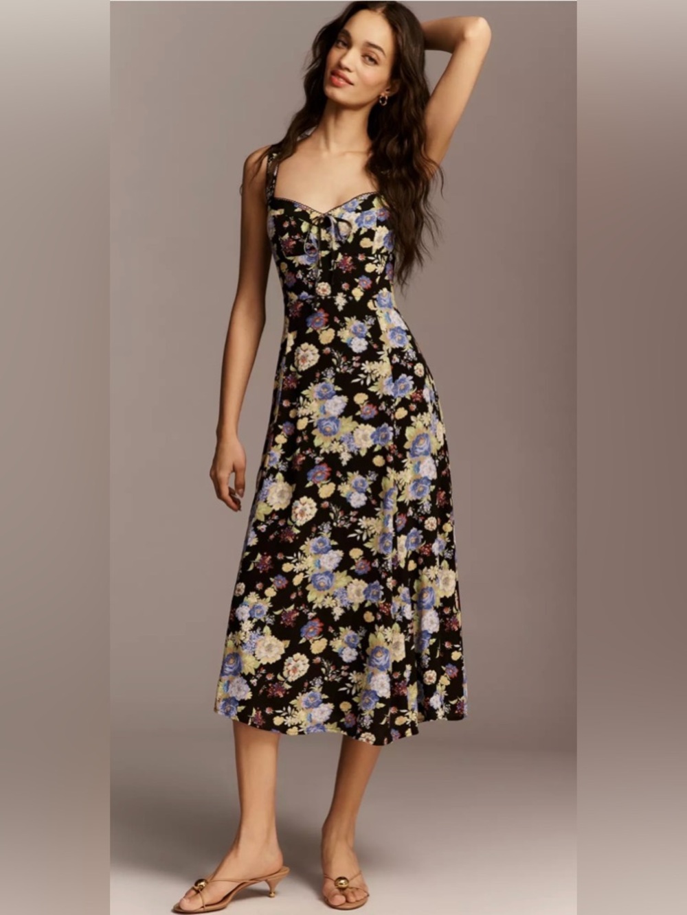 Maeve Sweetheart Floral Printed Midi Slip Dress With Blossoms Size Small NWOT